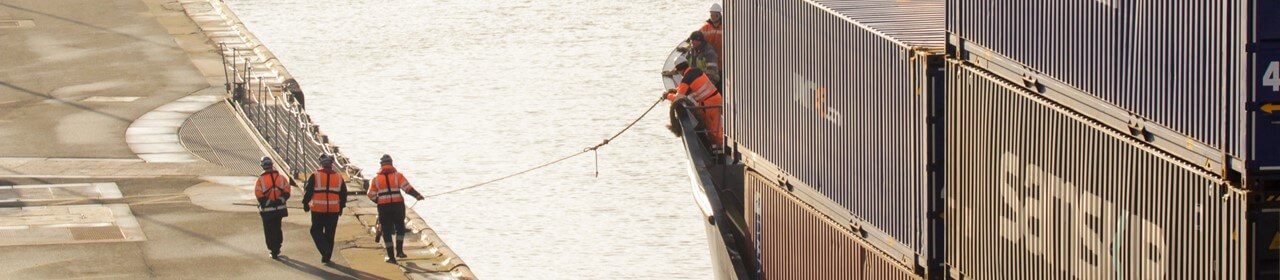 Port staff mooring a container vessel at ABP Immingham