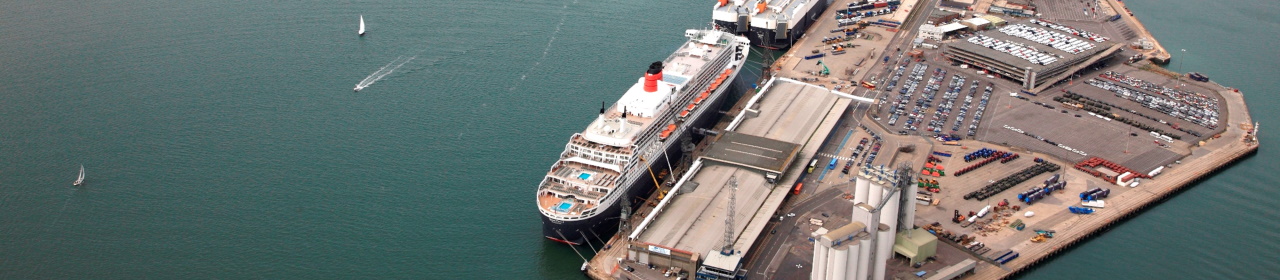 cruise ship at Southampton aerial view