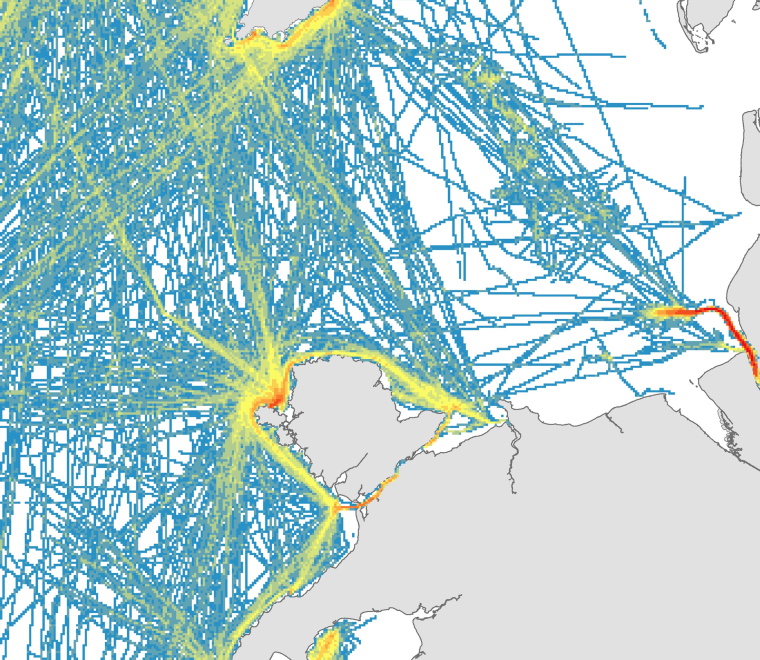 Map of recreational boating intensity in Anglesey