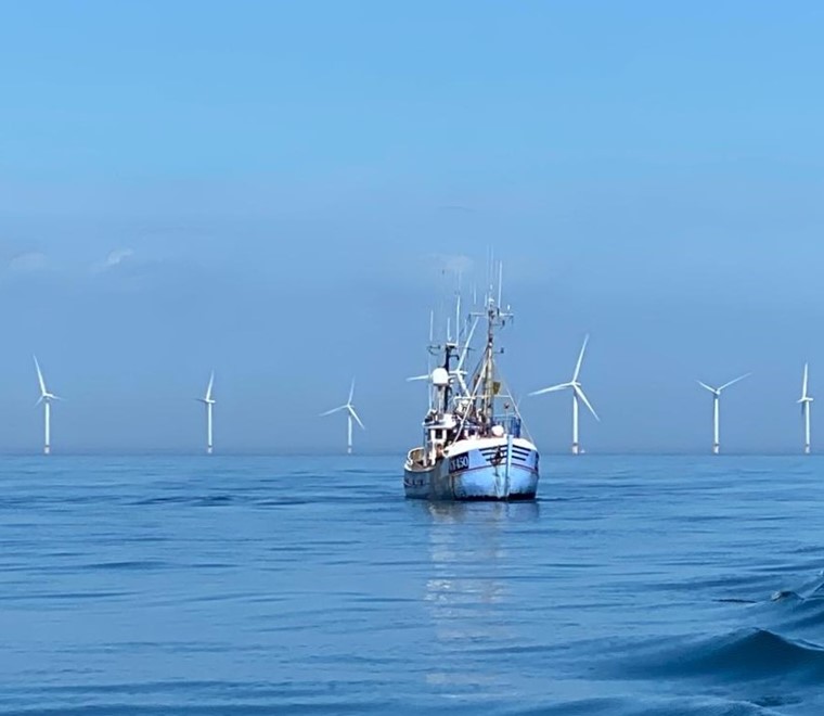 Fishing vessel and wind turbines