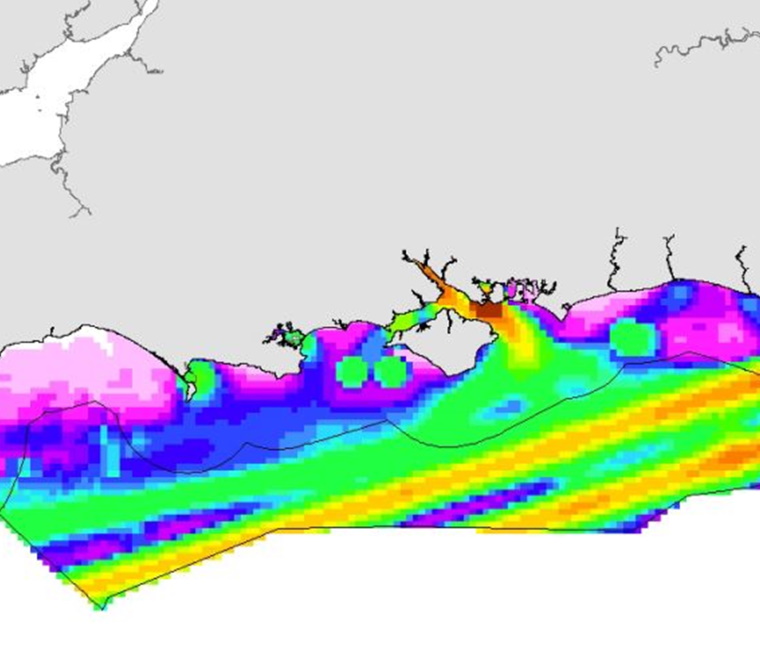 Modelled mapping of continuous underwater noise generated by activities